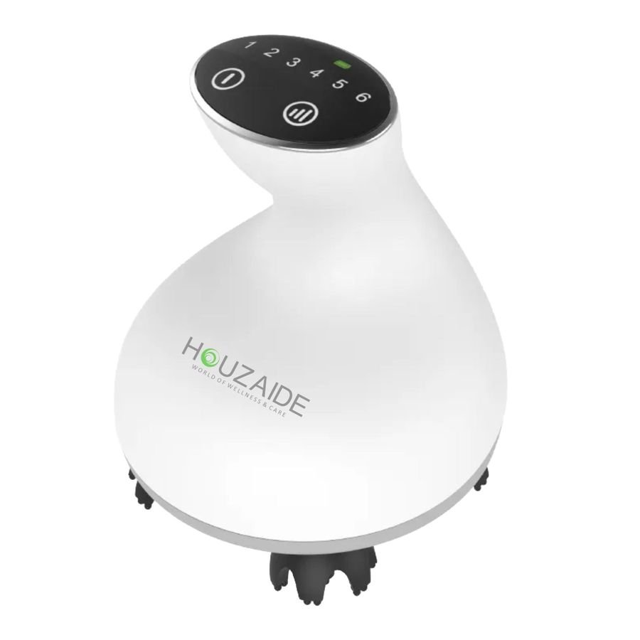 HOUZAIDE head massager with a black touch panel numbered one to six, a power button and a heat button