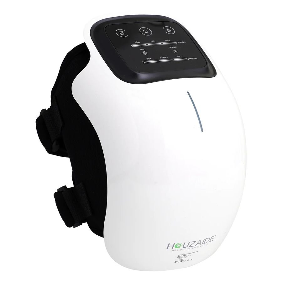 HOUZAIDE smart knee massager with a black touch panel listing vibration, laser, infrared and heating settings