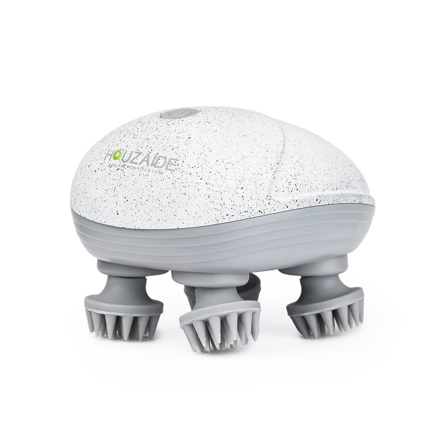 HOUZAIDE scalp and head massager with four grey silicone claw heads and a single power button