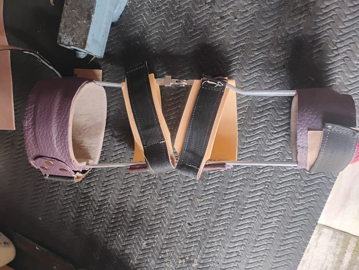 KAFO with mechanical knee joint and leather cuffs