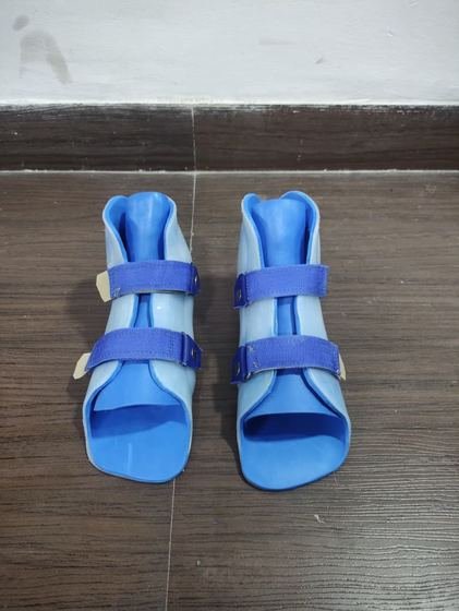 Paediatric AFO pair in blue thermoplastic, front view