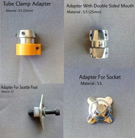 Range of stainless steel prosthetic adapters including tube clamp and socket adapters